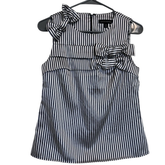 Banana Republic Striped Sleeveless Blouse Bow Detail White and Blue Tank Sz XS - Picture 2 of 15